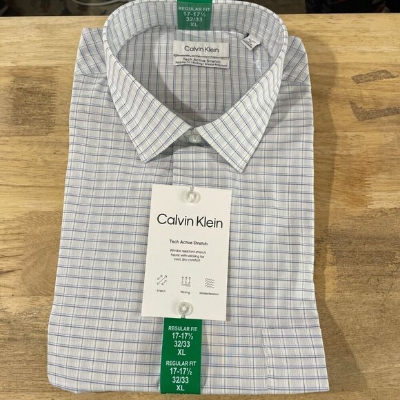 NEW Calvin Klein Men's XL Tech Active Stretch Dress Shirt 17-17.5 Neck Blue - Picture 2 of 5